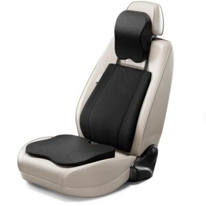 FOVERA Memory Foam Car Cushions Combo – Backrest, Seat Cushion & Neck Pillow (Set of 3) | Orthopedic Support for Back, Neck & Seat Bone | Air-Cooled Ventilated Foam (Black)